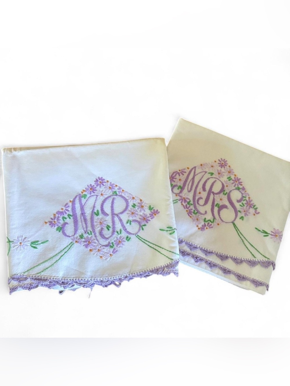 Vintage Embroidered Mr. & Mrs. European sham covers
